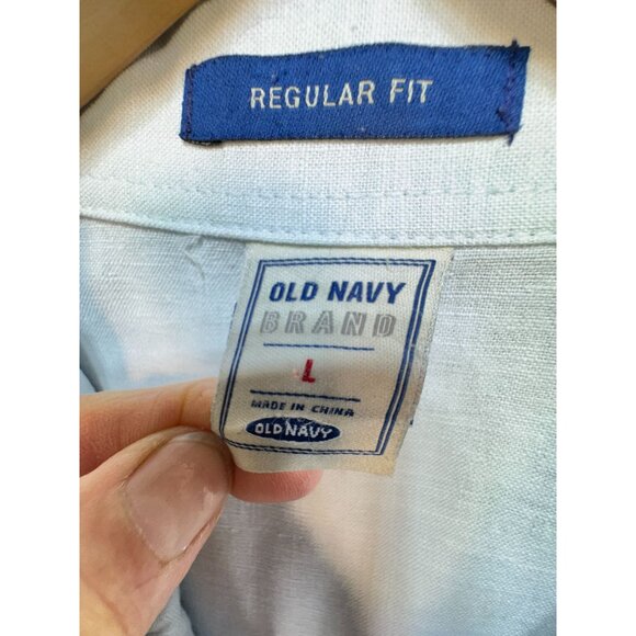 Old Navy Mens Short Sleeve Button Up Shirt Size L Blue Linen Blend Casual Travel - Picture 3 of 11
